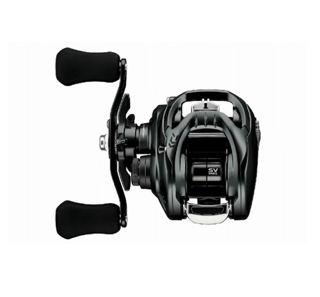 Carrete Daiwa Tatula TW SV 2024 150 HL en color negro, ideal para pesca de Bass y depredadores, mostrando su diseño y características.