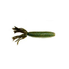 Yamamoto Fat Ika 4" Green Pumpkin Blue fishing lure for bass, featuring a tube design and enhanced jigging capabilities.